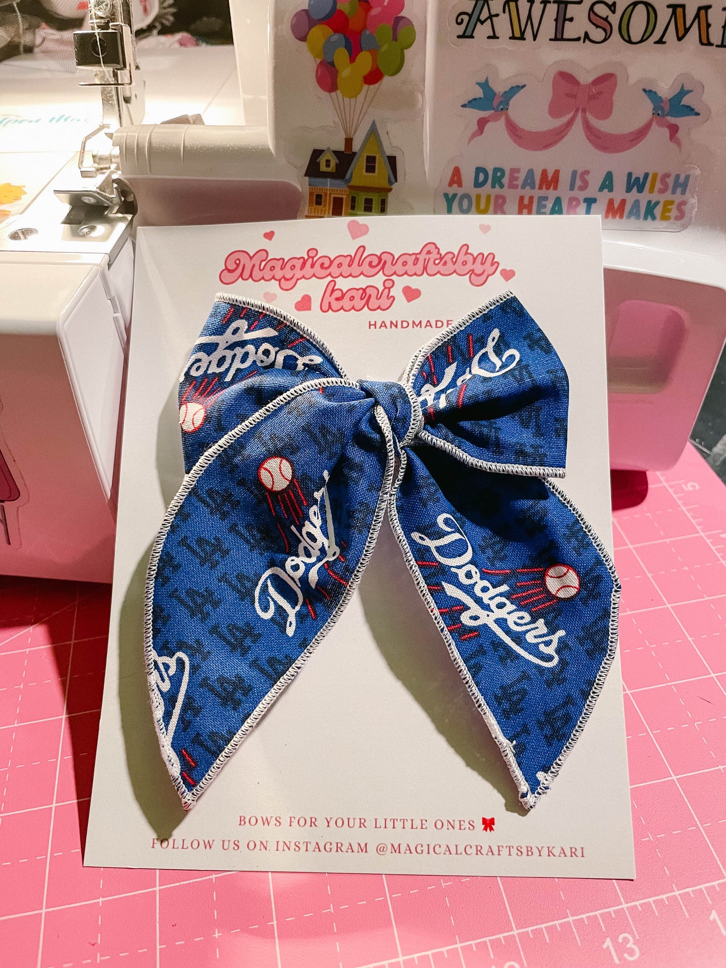 Blue Baseball Bow